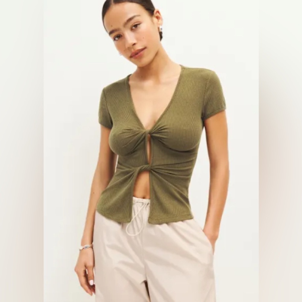 Reformation Brenna Knit Top Dark Olive - Size S